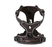 WINHYEPET True Love Harnais pour Chien sans Tirette Avant Clip Gilet Harnais de Voiture pour Chien réglable avec poignée Quatre Points de réglage Matériau réfléchissant, TLH5651(Marron,L)
