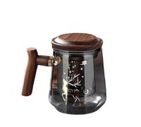 WINIAER Tasse à thé avec infuseur et couvercle, tasse à thé en verre transparent avec poignée en bois, tasse à thé en verre résistant à la chaleur avec filtre à thé, 500 ml