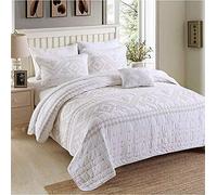 WINKE Dessus De Lit 2 Personnes 240 X 260 Blanc Matelasse Boutis Couvre-Lit 100% Coton Brodé,Couvre-lit D'été Matelassé Réversible avec 2 Taies d'oreiller,240X260CM-White