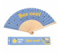 Winkee Éventail à main Bee Cool, éventail amusant avec message et support, pliable en bois et tissu, idée cadeau pour femmes et amies, 42,5 x 23 cm