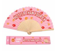 Winkee Hotter Than Your Ex, Éventail amusant avec message et support d'éventail, pliable, en bois et tissu, idée cadeau pour femmes et amies, 42,5 x 23 cm