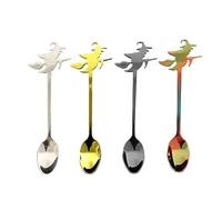 Winkee - Lot de 4 cuillères à café sorcières - Cuillères élégantes au look sorcière - Cuillères à café multicolores - Cuillères à expresso - Cuillères à œufs - Acier inoxydable - Cadeau de Noël,
