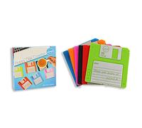 Winkee - Lot de 6 dessous de verre rétro en forme de disquettes multicolores | Floppy Disk Coasters | Dessous de verre en silicone pour verres | Dessous de bière au look disquette