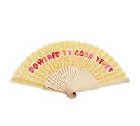 Winkee Powered by Good Vibes Éventail amusant avec message et support d'éventail, pliable, en bois et tissu, idée cadeau pour femmes et amies, 42,5 x 23 cm