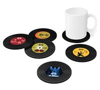 Winkee Rocks,6 sous-verres en vinyle Record Coaster,Coaster en verre rétro cool,Couvercle de bière en silicone,Vinyle Coaster,Dessous de table rond,Cadeau pour Noël, soirée masculine, anniversaire