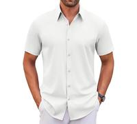 WINKEEY Chemise Homme Manches Courtes sans Repassage Infroissable Chemise Habillée Élastique Été Col Boutonné, Blanc XL