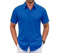 WINKEEY Chemise Homme Manches Courtes sans Repassage Infroissable Chemise Habillée Élastique Été Col Boutonné, Bleu XL
