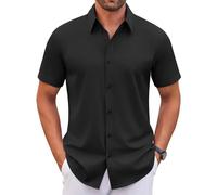 WINKEEY Chemise Homme Manches Courtes sans Repassage Infroissable Chemise Habillée Élastique Été Col Boutonné, Noir M