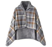 WINKEEY Femme Poncho Polaire Plaid Châle Polaire Cape Chaud d'hiver avec Boutons Couverture à Carreaux, Gris Jaune
