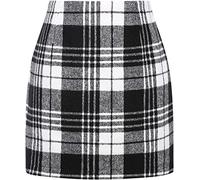 WINKEEY Mini Jupe Femme Crayon Écossaise Jupe Court Haute Taille Bodycon pour Automne/Hiver, Noir Blanc S