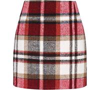WINKEEY Mini Jupe Femme Crayon Écossaise Jupe Court Haute Taille Bodycon pour Automne/Hiver, Rouge M