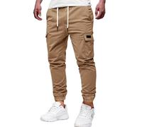 WINKEEY Pantalon Cargo Homme Pantalon de Travail Taille Élastique à Cordon pour Randonnée, Sport, Jaune Terre L