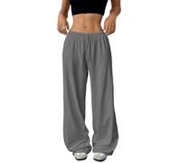 WINKEEY Pantalon Jogging Femme Pantalon Large Fluide Taille Haute Elastique Ultra Doux Léger Casual Sport Été, Gris Foncé XS