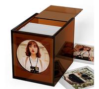 WINKINE Cadre polaroid en acrylique et boîte de rangement pour photos i-Type/600/SX-70/Instax Square, cadre vintage avec couvercle coulissant, couleur ambre, 10,6 x 8,9 cm