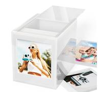 WINKINE Polaroid Boîte de rangement en acrylique pour photos Polaroid i-Type/600/SX-70/Instax Square Film, 10,6 x 8,9 cm avec couvercle coulissant, alternative au livre d'or de mariage, cadre photo