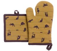Lot gant de cuisine/manique Dubout Partition de chats cannelle 18 x 28 cm Winkler