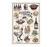 Winkler - Torchon imprimé Spécialités de Bourgogne - 72x48 cm - Fabriqué en France - Serviette chiffon nettoyage vaisselle - Linge de cuisine et restauration - 100% coton absorbant