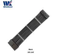 WinKool-Câble d'extension PSU gainé,ATX MB 24 broches femelle à mâle 24P 18AWG,gaine noire,blanche,bleue,rouge - Type Black-500mm