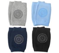 Winkwinky Lot de 4 paires de genouillères élastiques antidérapantes pour bébé avec points en caoutchouc pour garçons et filles de 0 à 24 mois, Noir + bleu + gris + bleu marine, 0-24 Monaten