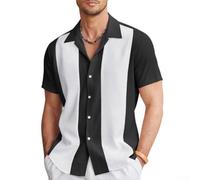 Winlaovate Chemise de bowling rétro pour homme, manches courtes pour col de camp, chemise boutonnée, style hawaïen rayé bicolore, coupe ample, vêtements d'été pour vacances, vêtements de villégiature