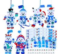 Winlyn Lot de 24 kits de bricolage de Noël pour loisirs créatifs en hiver, ours polaire, décorations artistiques, autocollants en mousse pour enfants, activités en classe, cadeaux de fête