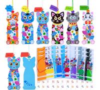Winlyn Lot de 24 marque-pages en forme de chat à faire soi-même pour enfants - En mousse vierge avec autocollants pour chaton - Pour camping, salle de ctivités de lecture, récompenses
