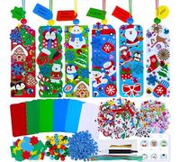 Winlyn Lot de 36 kits d'artisanat de Noël pour loisirs créatifs, marque-page de vacances, décorations artistiques, bonshommes de neige, rennes, autocollants en mousse pour enfants, activités de classe