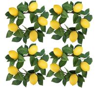 Winlyn Lot de 4 mini couronnes de citron artificiel avec citrons jaunes de 27,9 cm pour ferme, été, maison, mariage, vacances, fête, cuisine, fenêtre, centre de table