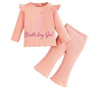 Winmany Bambin Fille Tenue D’anniversaire 2PCS Broderie 1er Anniversaire Fille À Manches Longues Top Chemise Pantalon Vêtements Poser