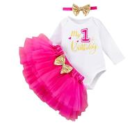 Winmany Bébé Fille 1er Anniversaire Tutu Jupe Ensemble à Manches Longues Combishort Premier Anniversaire Smash Cake Tenues Ensemble de Robe de fête soirée