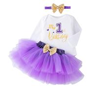 Winmany Bébé Fille 1er Anniversaire Tutu Jupe Ensemble à Manches Longues Combishort Premier Anniversaire Smash Cake Tenues Ensemble de Robe de fête soirée
