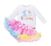 Winmany Bébé Fille 1er Anniversaire Tutu Jupe Ensemble à Manches Longues Combishort Premier Anniversaire Smash Cake Tenues Ensemble de Robe de fête soirée