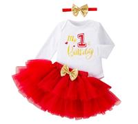 Winmany Bébé Fille 1er Anniversaire Tutu Jupe Ensemble à Manches Longues Combishort Premier Anniversaire Smash Cake Tenues Ensemble de Robe de fête soirée