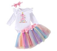 Winmany Bébé Fille 1er Anniversaire Tutu Jupe Ensemble à Manches Longues Combishort Premier Anniversaire Smash Cake Tenues Ensemble de Robe de fête soirée