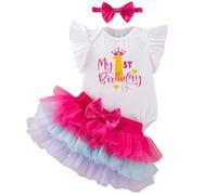 Winmany Bébé Fille Premier Anniversaire vêtements 3PCS Arc Bandeau Mon 1er Anniversaire Barboteuse Tutu Jupe gâteau Smash Tenue Ensemble pour séance Photo
