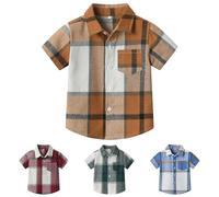 Winmany Chemise à Carreaux à Manches Courtes pour Garçons Chemises à Boutons pour Enfants Vêtements D'été à Carreaux pour 1-8 Ans (FR/ES, Âge, 6 Ans, 7 Ans, Taille Normale, 1, Brun)