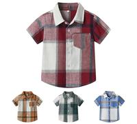 Winmany Chemise à Carreaux à Manches Courtes pour Garçons Chemises à Boutons pour Enfants Vêtements D'été à Carreaux pour 1-8 Ans (FR/ES, Âge, 1 an, 2 Ans, Taille Normale, 1, Rouge)