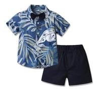 Winmany Ensemble Hawaï pour BéBé GarçOn Petits Enfants Chemise et Short en Coton pour Enfants VêTements Plage D'éTé à Fleurs Tropicales (2, Bleu marine, 2-3T)