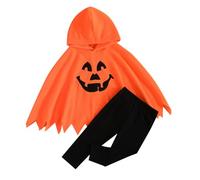 Winmany Tenue d'Halloween pour bébé Haut cape à capuche orange/blanc pour bébé garçon fille Pantalon noir Sweatshirt Costumes Ensemble vêtements
