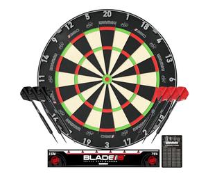 WINMAU Blade 360 Triple Core Carbon Dartboard - Comprend Le Blade 360 Dartboard avec 2 Sets de fléchettes 19g à Pointe Acier (1 Set Noir & 1 Set Rouge), Carte de Checkout et Plus