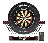 WINMAU Blade 6 Jeu de fléchettes - Plateau de Tournoi Officiel PDC, densité de Fibre Uniforme et Fil Ultra Fin à 60° pour Moins de rebondissements, avec Protection Murale et fléchettes à Pointe en