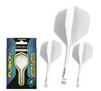 WINMAU Darts - Fusion Système intégré de vol et d'arbre - No.6 Forme et Design - Blanc Couleur, Longueur Moyenne