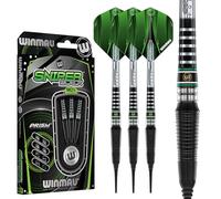 WINMAU Darts - Sniper Black 18g Barrel / 20g Full Weight Soft Tip- Professional 90% Tungsten Darts Set with Dart Flights and Dart Stems (Shafts)