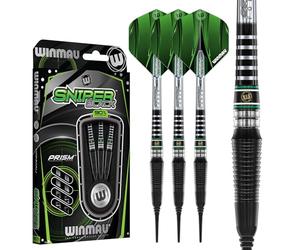 WINMAU Darts - Sniper Black 18g Barrel / 20g Full Weight Soft Tip- Professional 90% Tungsten Darts Set with Dart Flights and Dart Stems (Shafts)