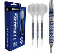 WINMAU Lunaris Darts Fléchettes professionnelles 90 % tungstène | Barils parallèles bleus et argentés | Technologie Switch Point | 2 pointes interchangeables | Tiges courtes et ailettes Fusion |