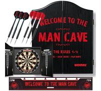 Winmau Man Cave Ensemble cadeau de cible de fléchettes avec cible de fléchettes, armoire à fléchettes, flèches et ligne de lancer