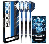 WINMAU Rookie Blue Soft Tip Jeu de fléchettes en laiton avec embouts en plastique | Ensembles simples ou multiples | Comprend ailettes et tiges (tiges) | Livret exclusif de fléchettes | Bleu, rouge et