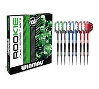 WINMAU Rookie Steeltip Jeu de fléchettes en Laiton | Ensembles Simples ou Multiples | Comprend des ailettes et des tiges (tiges) | Livret Exclusif de fléchettes | Bleu, Rouge et Vert |