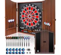 WINMAX Jeu de Flechette Electronique, Decorative Cible de fléchettes Armoire Offre 34 Jeux pour Un Maximum de 8 Joueurs, y Compris 12 flèches à Pointe Douce (Noir)