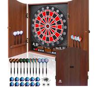 WINMAX Jeu de Flechette Electronique, Decorative Cible de fléchettes Armoire Offre 34 Jeux pour Un Maximum de 8 Joueurs, y Compris 12 flèches à Pointe Douce (Brun)